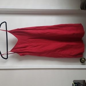 Red A-line Linen Dress‎